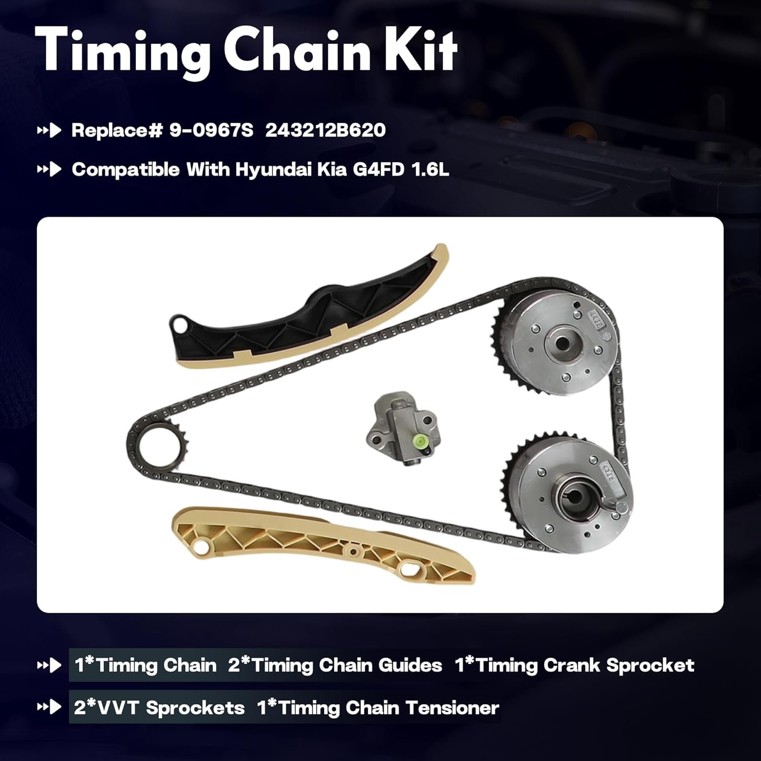 G4FJ 1.6 Engine Crankshaft Kit Head Gasket Set w/Bolts & Timing Chain Kit Bearing Valves Fit For Hyundai Veloster Elantra Kia Rio Optima 2012-2022 1.6L Turbo 23110-2B710 23510-2B700 20910-2BU06 - Image 8