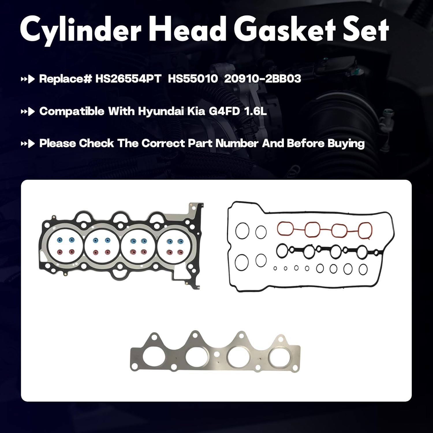 G4FJ 1.6 Engine Crankshaft Kit Head Gasket Set w/Bolts & Timing Chain Kit Bearing Valves Fit For Hyundai Veloster Elantra Kia Rio Optima 2012-2022 1.6L Turbo 23110-2B710 23510-2B700 20910-2BU06 - Image 2