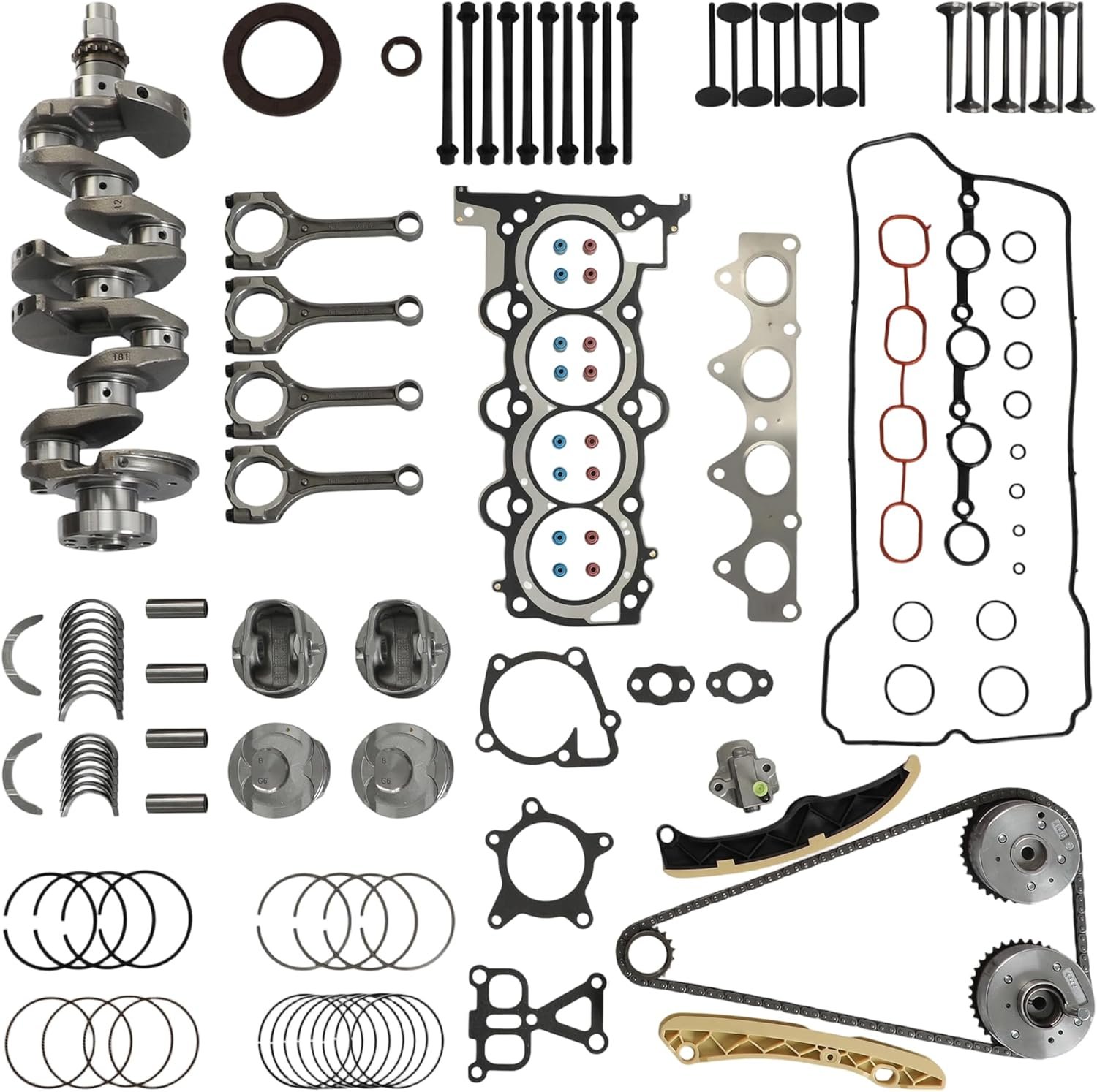 G4FJ 1.6 Engine Crankshaft Kit Head Gasket Set w/Bolts & Timing Chain Kit Bearing Valves Fit For Hyundai Veloster Elantra Kia Rio Optima 2012-2022 1.6L Turbo 23110-2B710 23510-2B700 20910-2BU06 - Image 7