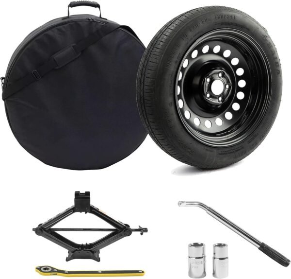 Spare Tire Kit Compatible with 2017-2026 Compass - Includes 18x4 Rim, 145/80R18 Spare Wheel, 27" Rolling Diameter Includes car Jack kit and Spare tire Carrying Case.