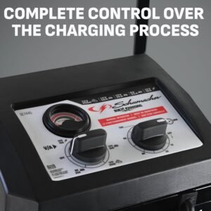 Schumacher Electric Wheeled Manual 10A Car Battery Charger and 250A Engine Starter, 2-in-1 Solution, 50A Boost, for 6V/12V Power Sport, Automotive, and Marine Batteries, SC1445