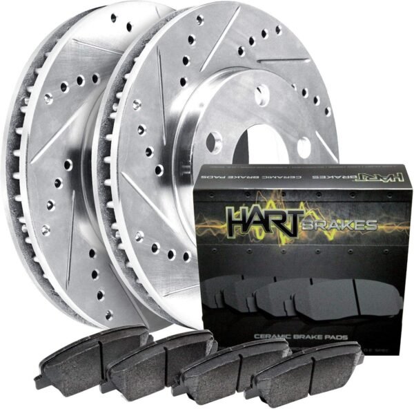 Hart Brakes Front Brakes and Rotors Kit |Front Brake Pads| Brake Rotors and Pads| Ceramic Brake Pads and Rotors |fits 1989 Audi 100 Quattro